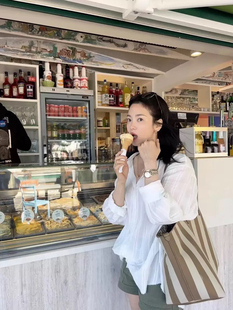 宋慧乔同款衣服春夏新款宽松薄款长袖衬衣防晒衫竖条纹白色衬衫女