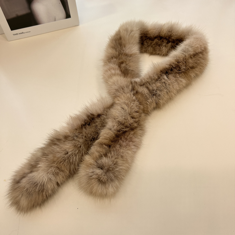 时髦高级感紫貂毛皮草围巾韩版真皮毛毛皮草小围脖窄版小领巾