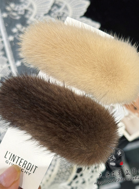 ins水貂毛毛发卡韩国简约纯色皮草bb卡边夹可爱毛绒发夹甜美头饰