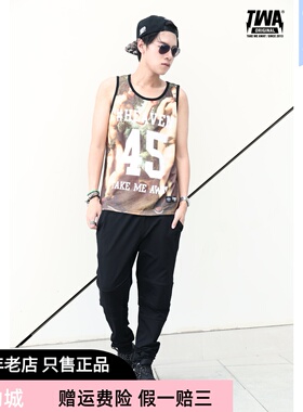 TWA原创 TAKE ME AWAY黑红亚当夏娃情侣背心男女运动休闲上衣