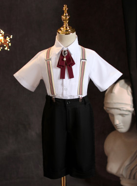 男童礼服夏季背带裤套装小学生毕业服装主持人钢琴合唱演出服六一