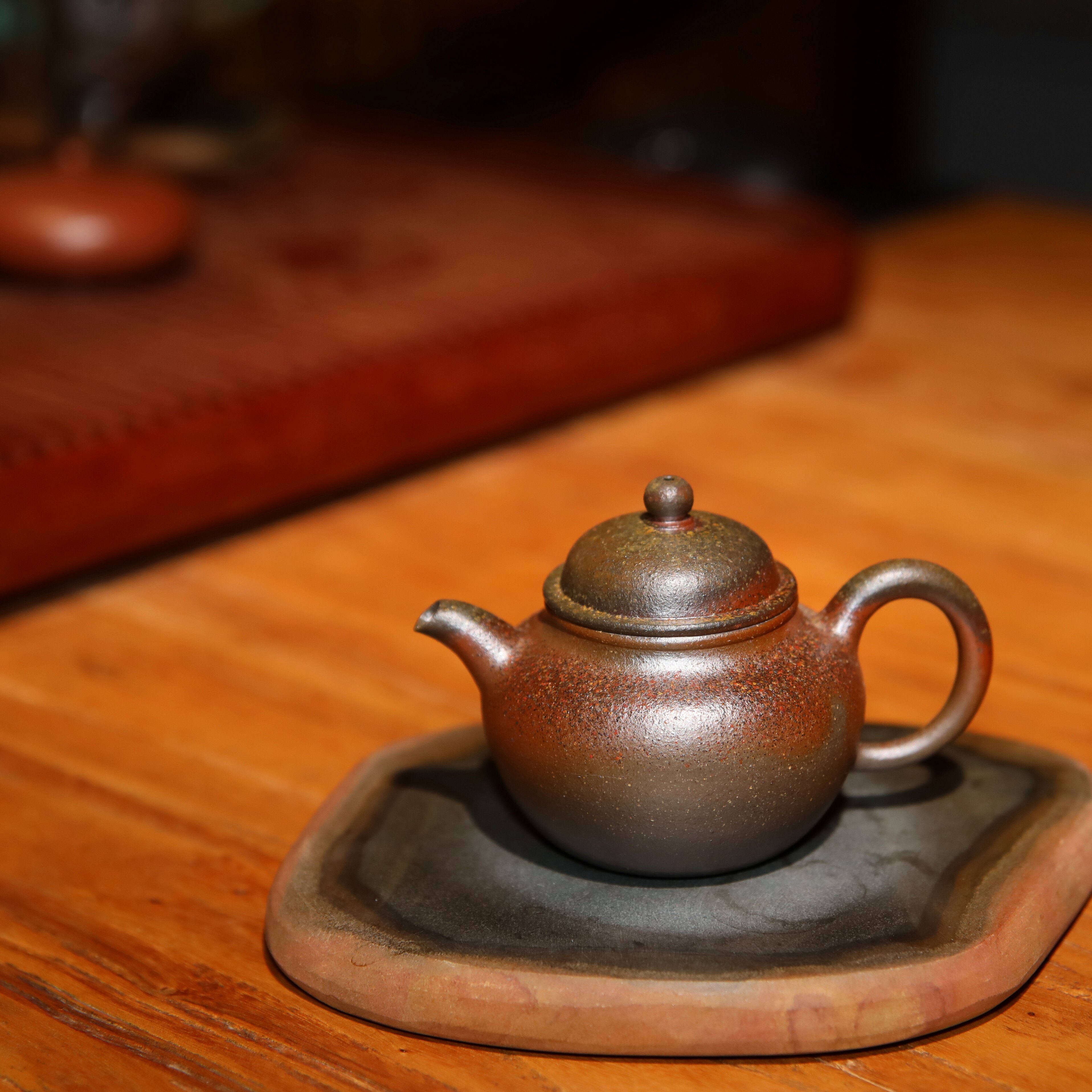 潮州柴烧手拉壶原矿紫砂降坡泥林汉彬全手工制作莲子茶壶约100cc
