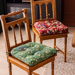 复古椅子坐垫耐脏家用实木餐桌椅垫方形防滑久坐不累凳子垫有绑带