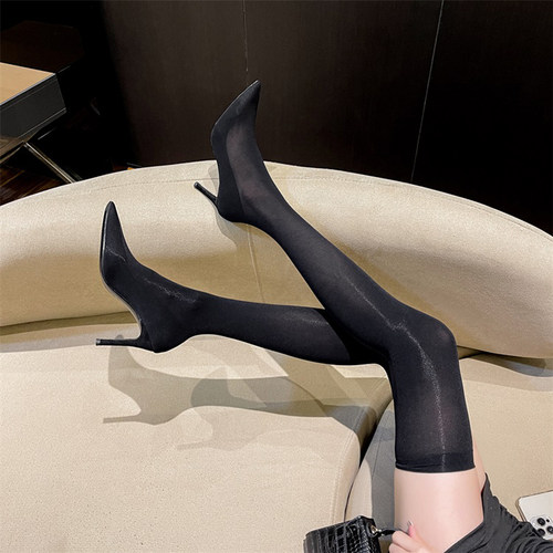 高跟弹力丝袜靴尖头骑士靴