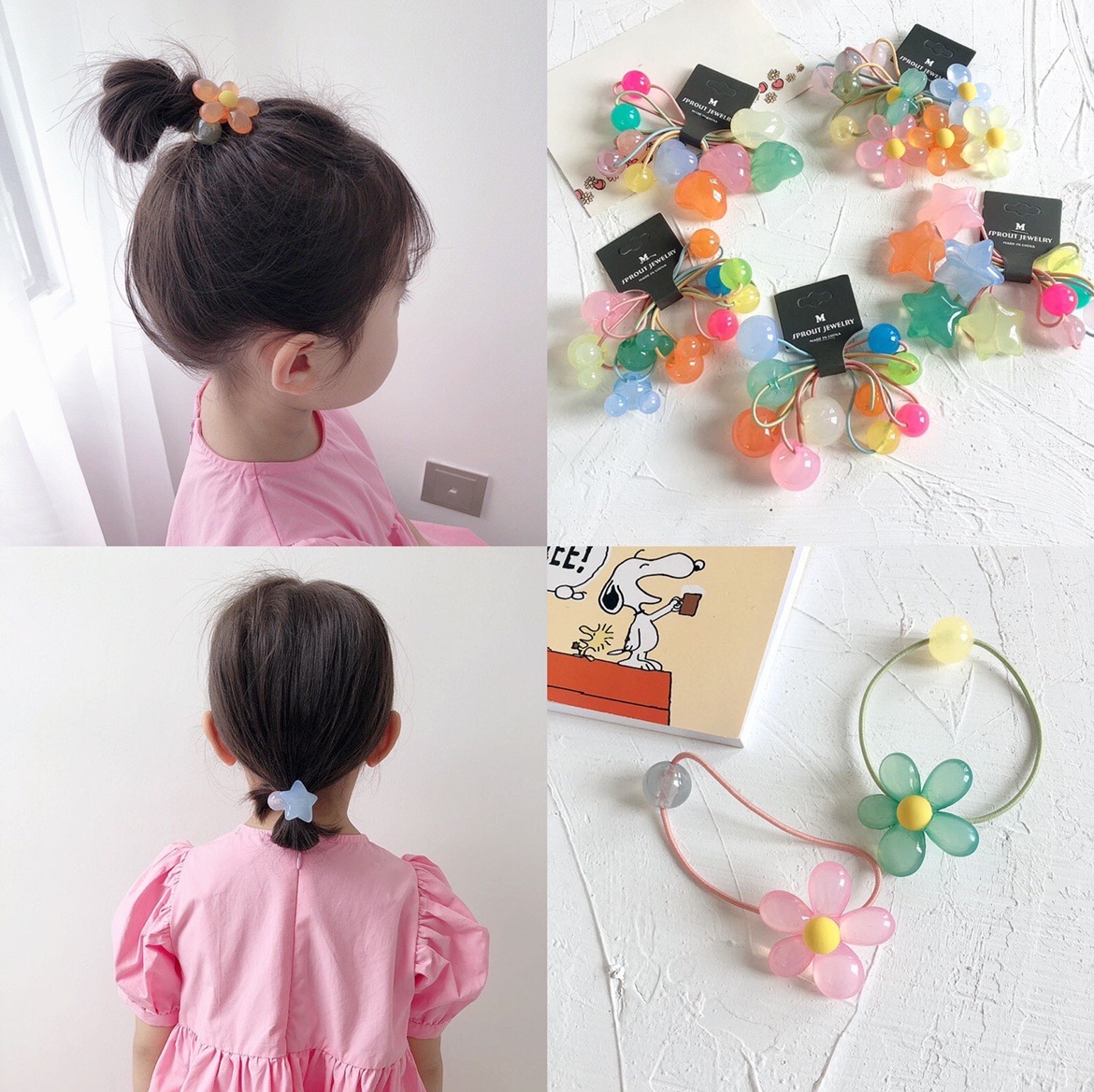 韩国糖果色果冻爱心小花朵儿童皮筋头绳发圈五件套女童发饰头饰