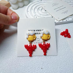 巨可爱小龙虾啤酒耳环925银针个性搞怪长沙口味虾耳饰无耳洞耳夹