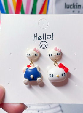 原创趣味搞怪小猫咪KT耳环925卡通少女甜美可爱趣味耳夹蚊香耳夹