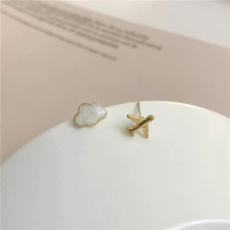 日韩欧美跨境不对称云朵飞机耳钉耳钉