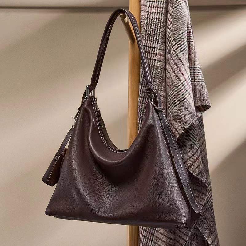 新款植鞣头层牛皮原创单肩斜挎手提包托特包高端送小挂包大皮包