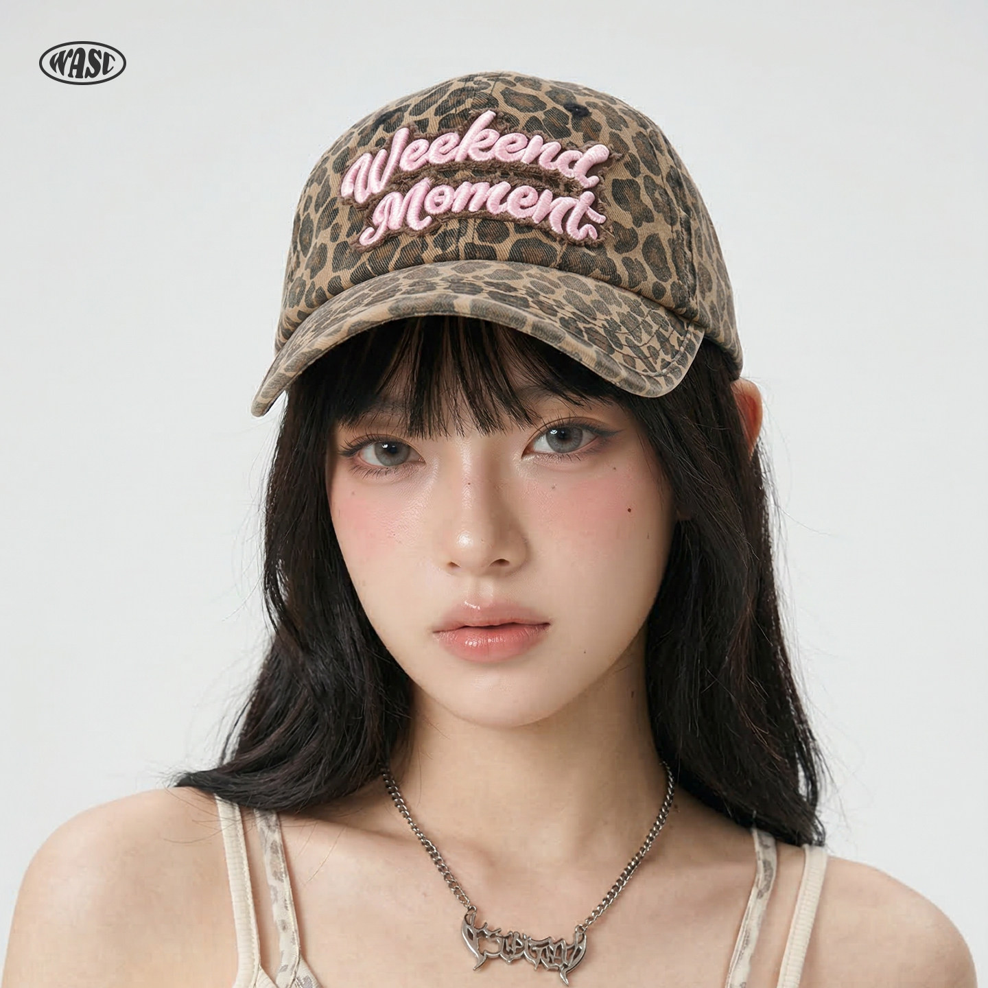 2026夏季美式复古做旧豹纹棒球帽女字母刺绣大头围显脸小鸭舌帽子