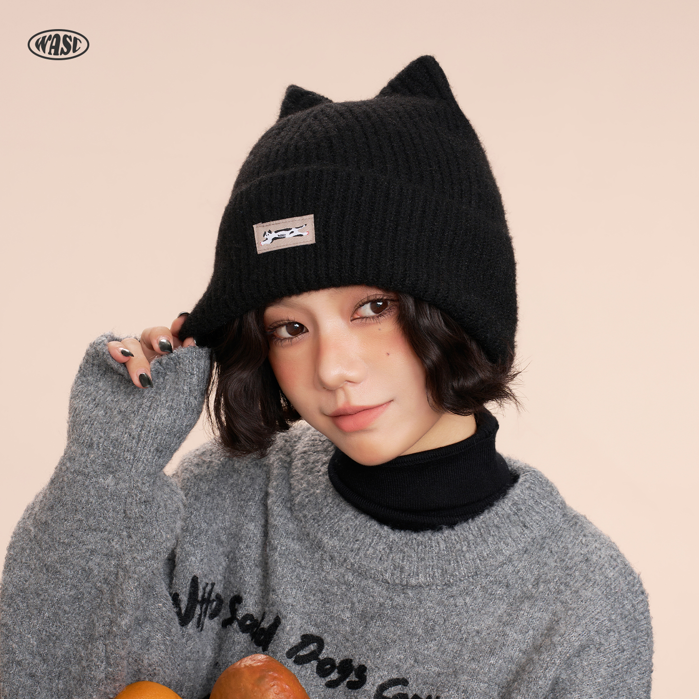 2025新款可爱猫耳毛线针织帽子女款秋冬季大头围保暖加厚包头冷帽