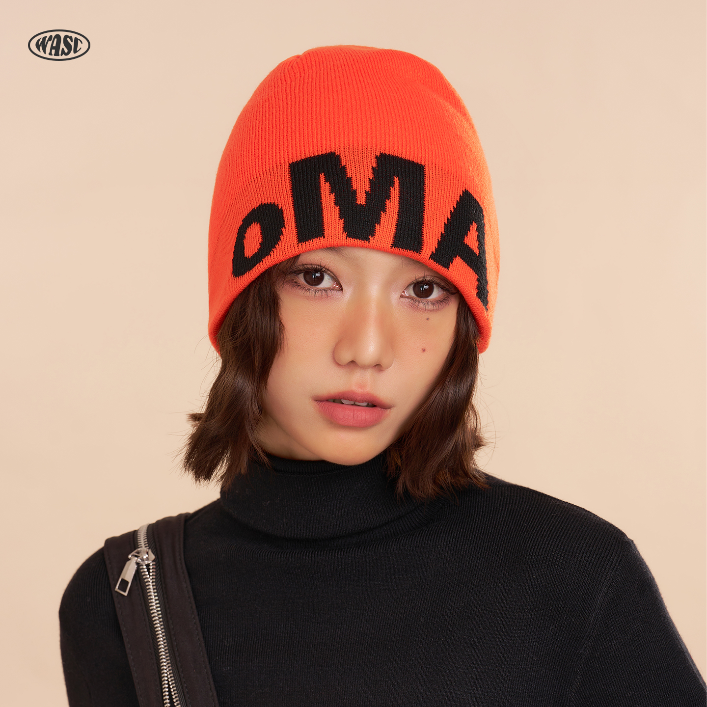 韩版小众设计感OMA字母毛线帽秋冬季大头围针织帽冷帽子男女款潮