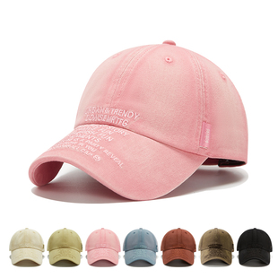 美式 宽檐软顶刺绣字母鸭舌帽可调节大头围帽子 复古棒球帽女春夏季