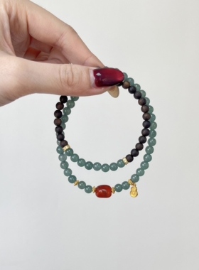 天然双圈手链吉牌吊坠蓝水翡翠复