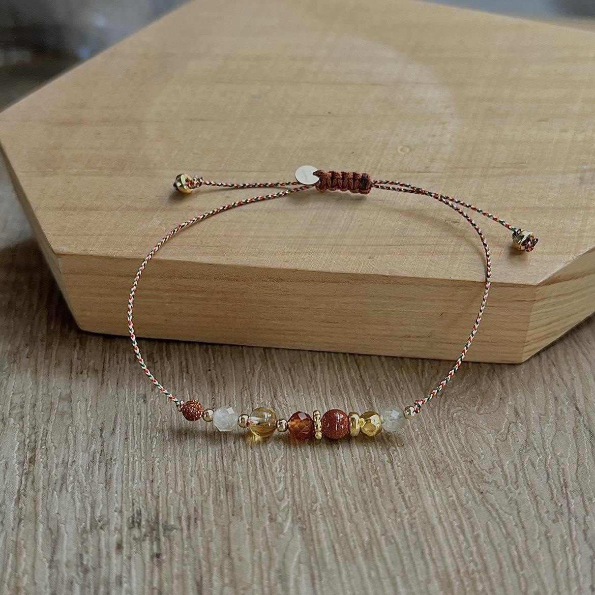 财运金沙石黄水晶手链手绳小众原