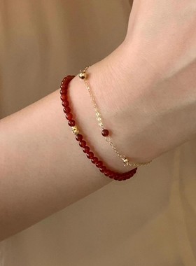 本命年国风红玛瑙珠手链14k包金