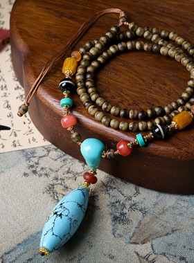 手工编织黄油沉香木项链文玩菱镁