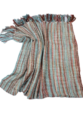 蓝色沙发盖毯沙发搭巾美式休闲毯样板房搭毯床尾毯办公室午睡毯