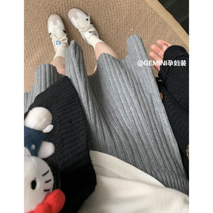 孕妇半身裙子秋冬款复古百搭无托腹显瘦A字针织百褶打底短裙冬季