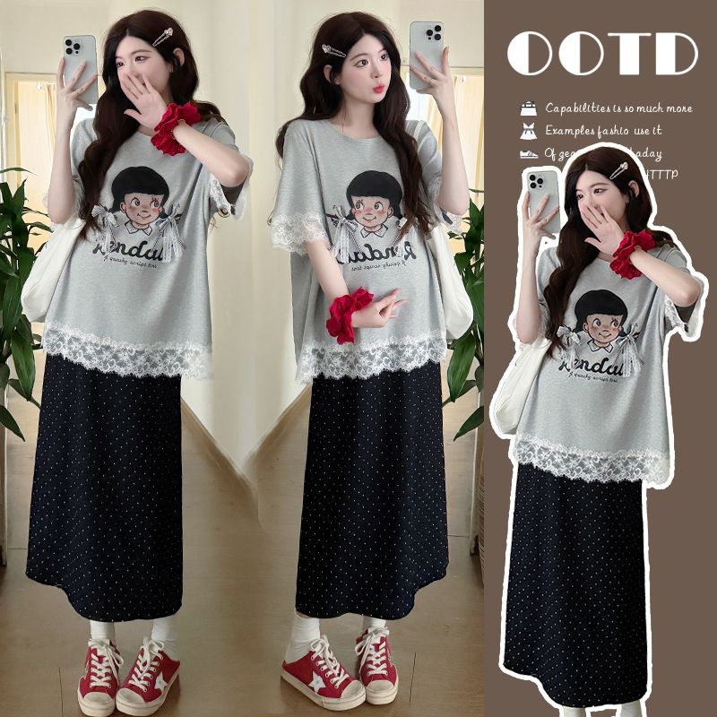 孕妇套装夏季2025新款女夏季上衣洋气遮孕肚时尚时髦半身裙两件套