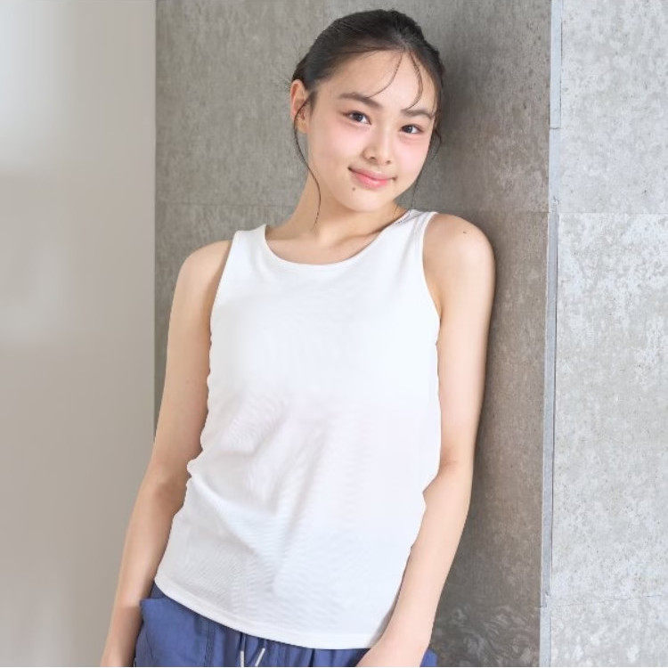 130-170外贸日单love家女孩大童少女速干冷感带胸垫背心t恤夏装