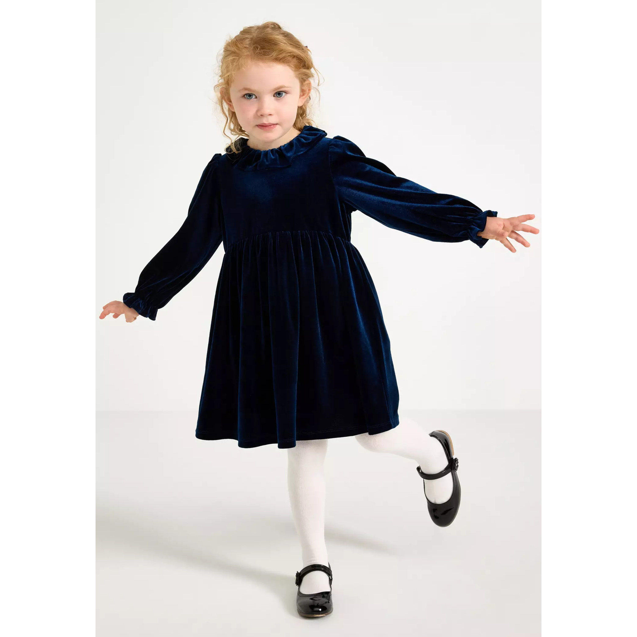 92-128外贸童裙女宝女童瑞典单复古喜庆金丝绒花边长袖连衣裙