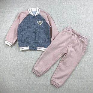 18个月-8岁内~女宝女童拉绒棒球服外套卫衣松紧腰运动裤子分开售