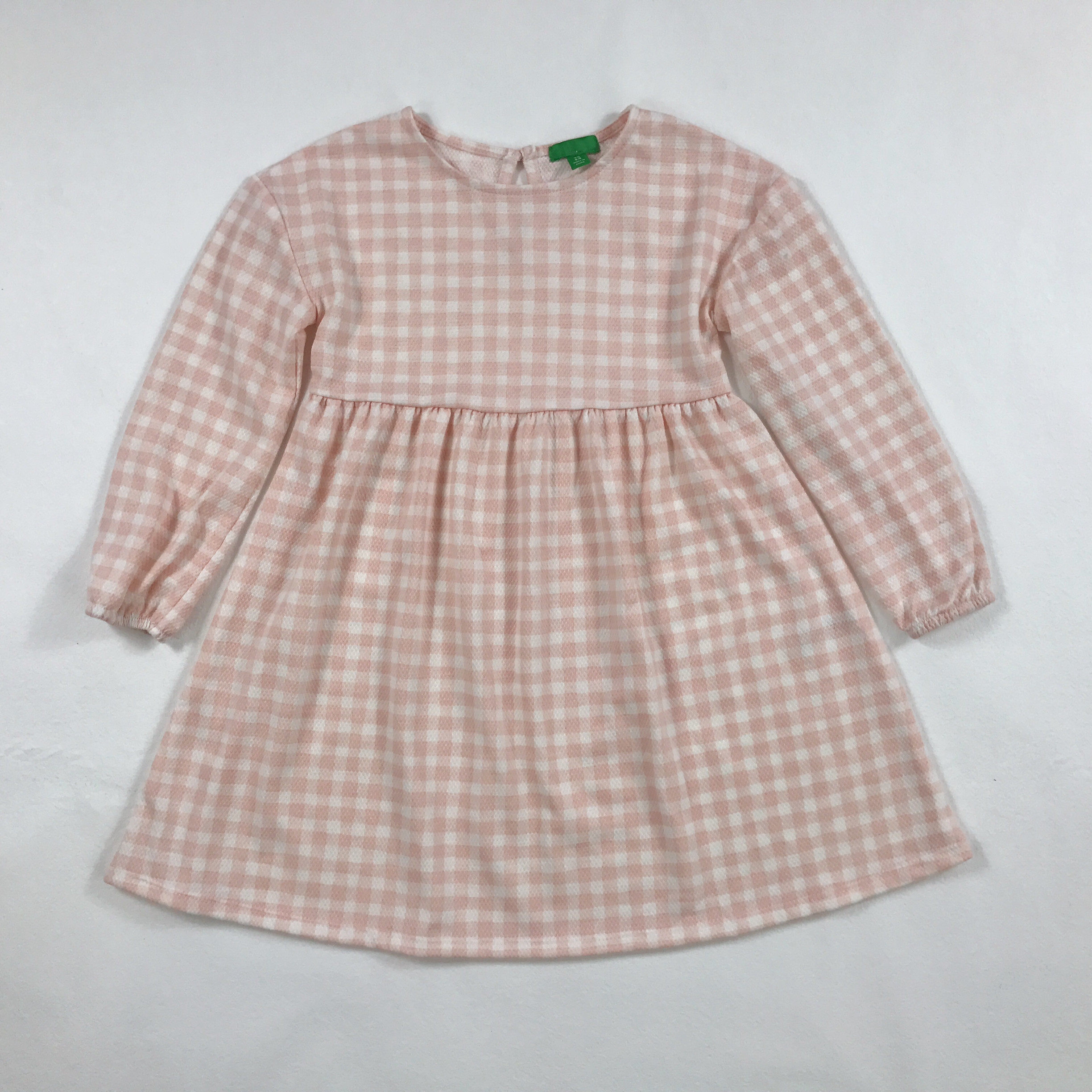 4-16岁外贸美系女孩中大童粉白格子灯笼袖连衣裙春秋款