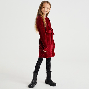 连衣裙春秋款 176外贸童裙女孩中大童复古金丝绒长袖