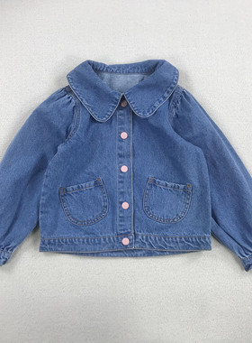 110-160内单女孩中大童娃娃领单排扣牛仔外套春秋款