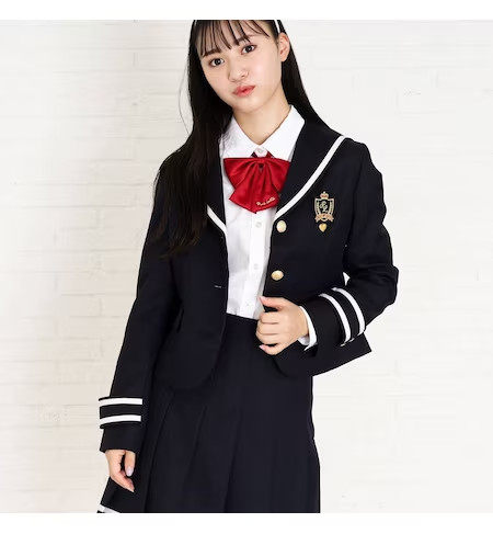 140-160外贸日系女孩中大童海军领学院风西服春秋外套
