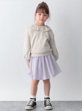 110-140外贸日系GW女孩女童套头荷叶花边领毛圈卫衣春秋上衣