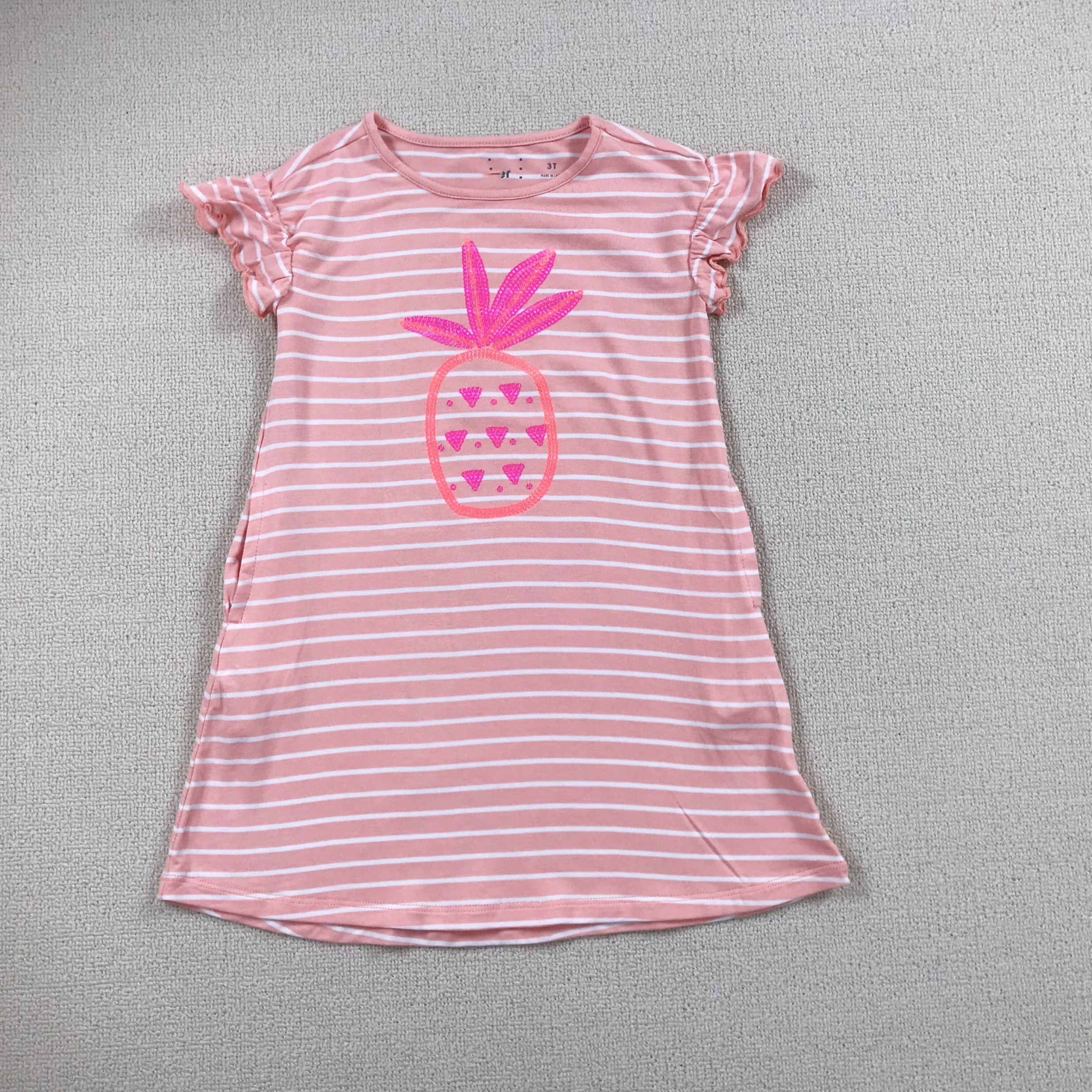 3-10岁外贸童裙女宝女童针织条纹亮片菠萝短袖连衣裙