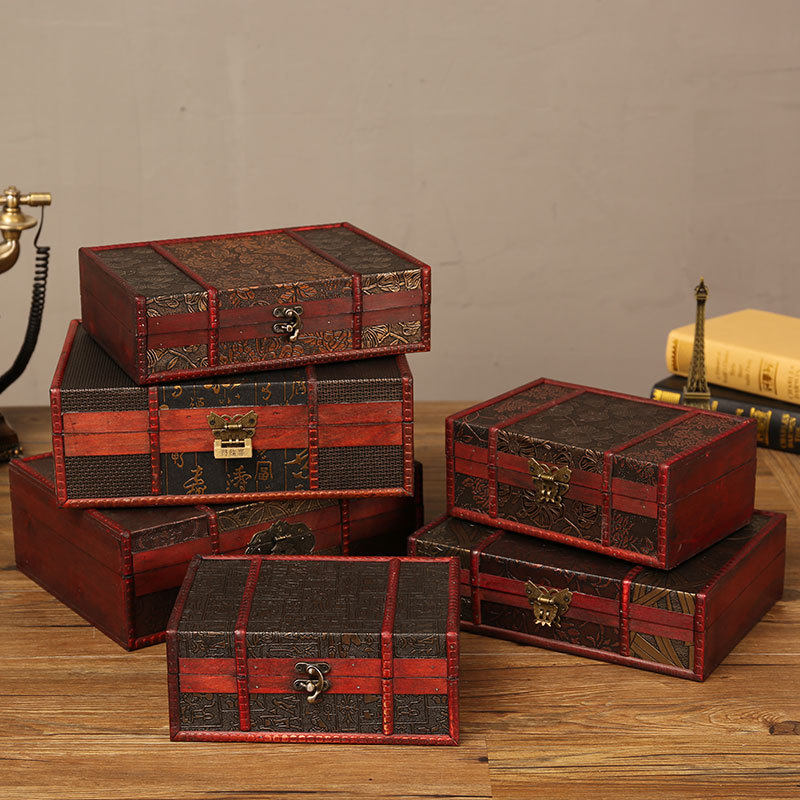 欧式桌面书本整理收纳盒木质首饰盒仿古木箱子老式储物盒摄影道具 - 大发商贸店出品