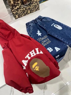mijello/25春款新童套装猿猴男童字母连帽冲锋衣外套+弹力牛仔裤