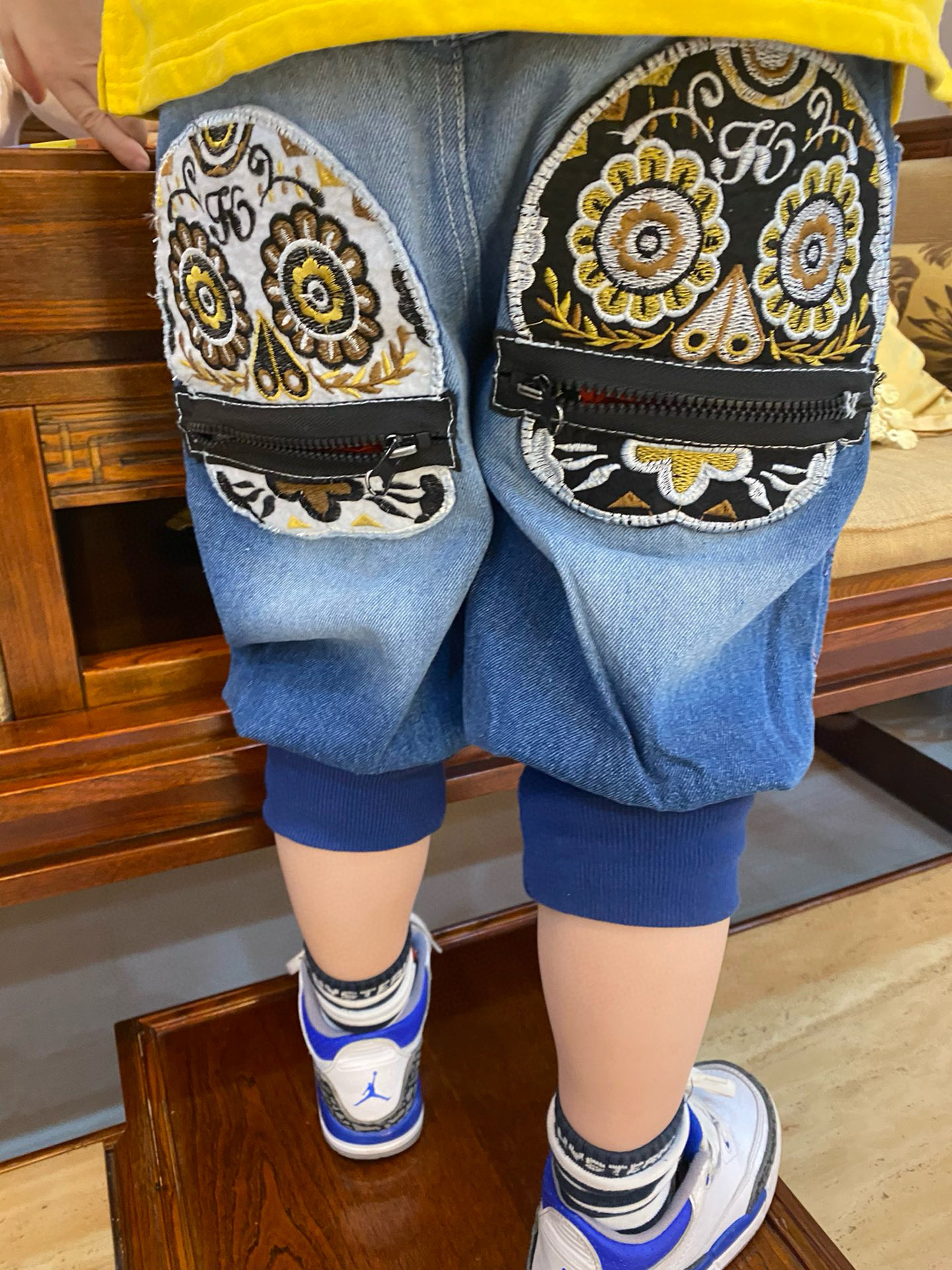 mijello25夏款亲子双腰水洗超薄软牛仔七分裤 男女童复古虎头刺绣,童装/婴儿装/亲子装,裤子,淘宝优惠券,粉丝福利购,淘宝优惠卷