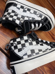 MIJELLO加绒儿童帆布鞋 2023冬款 黑白条纹 黑白棋盘格万斯帆布鞋