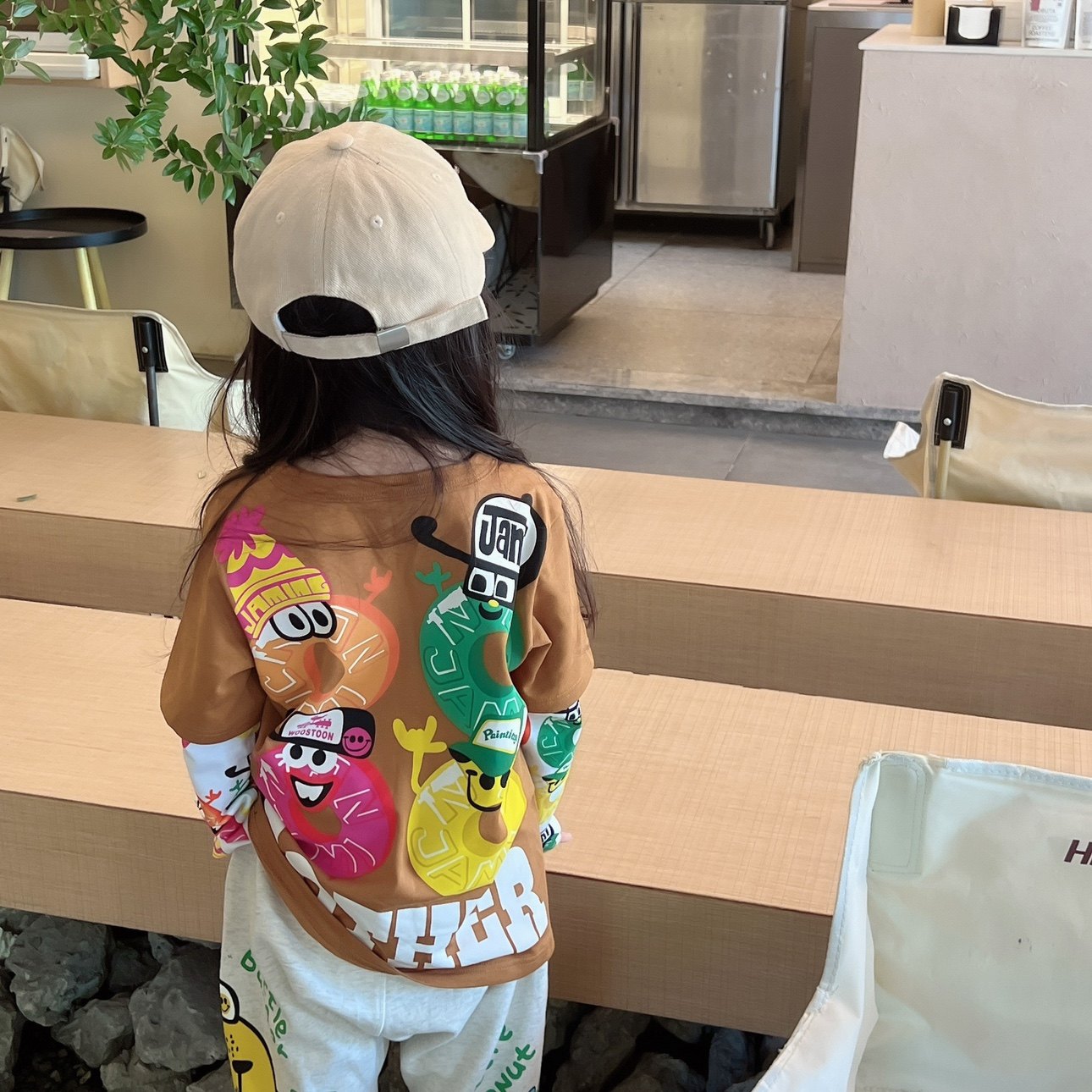 mijello 26春秋款jam甜甜圈果酱熊长袖T恤男女童假两件长袖T恤圆