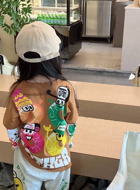 mijello 26春秋款jam甜甜圈果酱熊长袖T恤男女童假两件长袖T恤圆