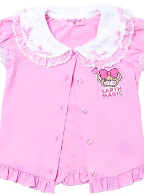 mijello 2024年夏季新款潮牌童装EM蕾丝领女童短袖t恤