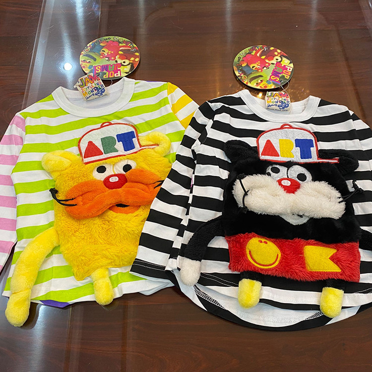 MIJELLO/2025春秋款 儿童果酱熊猫立体毛绒公仔卡通条纹长袖t恤,童装/婴儿装/亲子装,T恤,淘宝优惠券,粉丝福利购,淘宝优惠卷