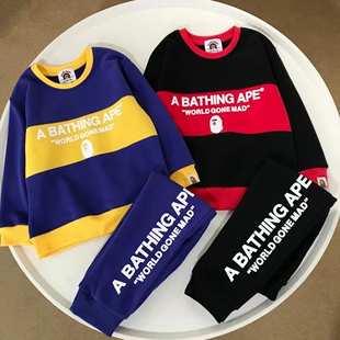 mijello2025秋款套装童装儿童卡通猿猴字母套装 卫衣+运动裤2件套