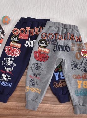 儿童加绒长裤 jam秋冬男女童休闲长裤日式潮范宽松束脚裤卡通印花