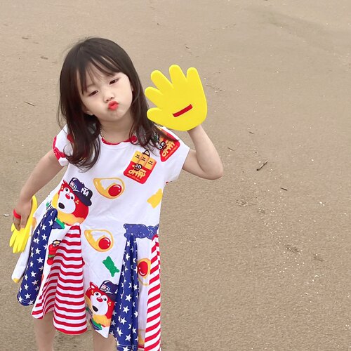 mijello2024夏款 jam卡通果酱熊女童连衣裙 满印星星大裙摆