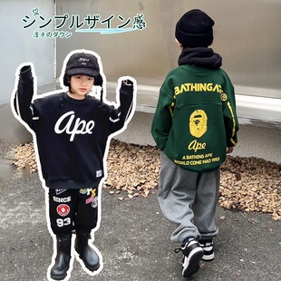 字母 不倒绒保暖加厚套头上衣 mijello25冬款 男童ape两色卫衣