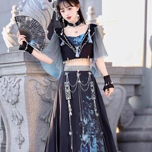 原创影蝶中国风改良汉服异域风汉元素上衣半裙苗疆女民族风古装