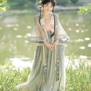 青玉案原创宋制汉服女中国风褙子仙气齐腰百褶裙古装 素春秋 汉元