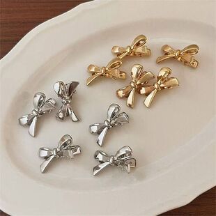 韩版金色银色蝴蝶结发夹女新款侧边刘海碎发夹小号鸭嘴夹头饰发卡