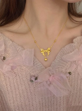 爆款在逃公主蝴蝶结项链女可爱心小众设计感钛钢百搭饰品