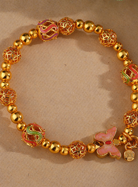 跨境欧美新款复古电镀18k金转运珠蝴蝶手链 女士手链饰品